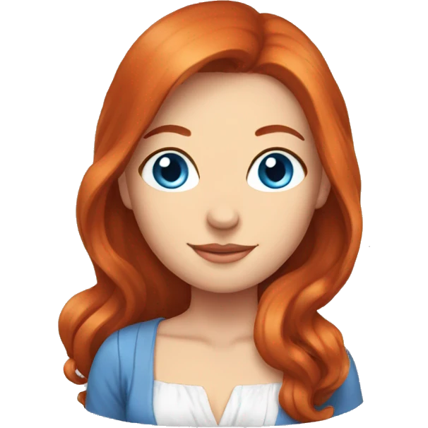Blue eyed, auburn haired Woman in one piece with a tail emoji