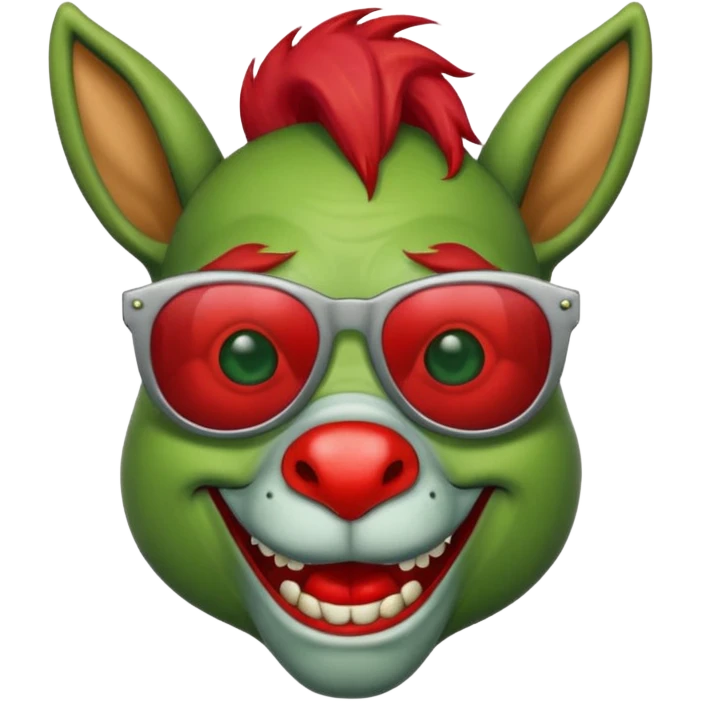 Zombie donkey with sun glasses and red hair and joker nose hungry  emoji
