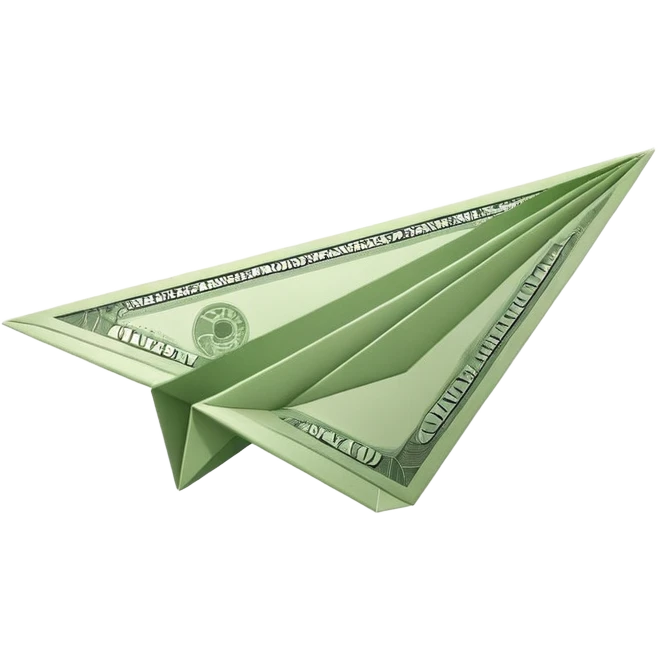 Paper plane made of money side view emoji