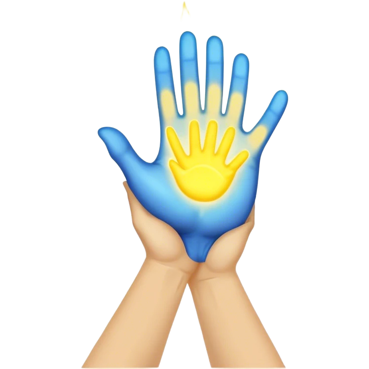 a hand being held by a glowing blue hand and a glowing yellow hand souls emoji