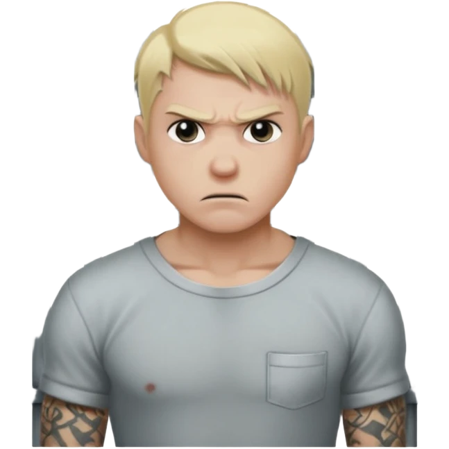 angry blonde tattooed male prisoner with prison cell bg emoji