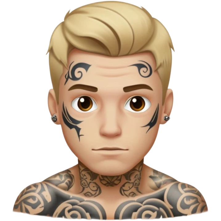 White guy with dirty blonde hair filled with tattoos all over his body  emoji