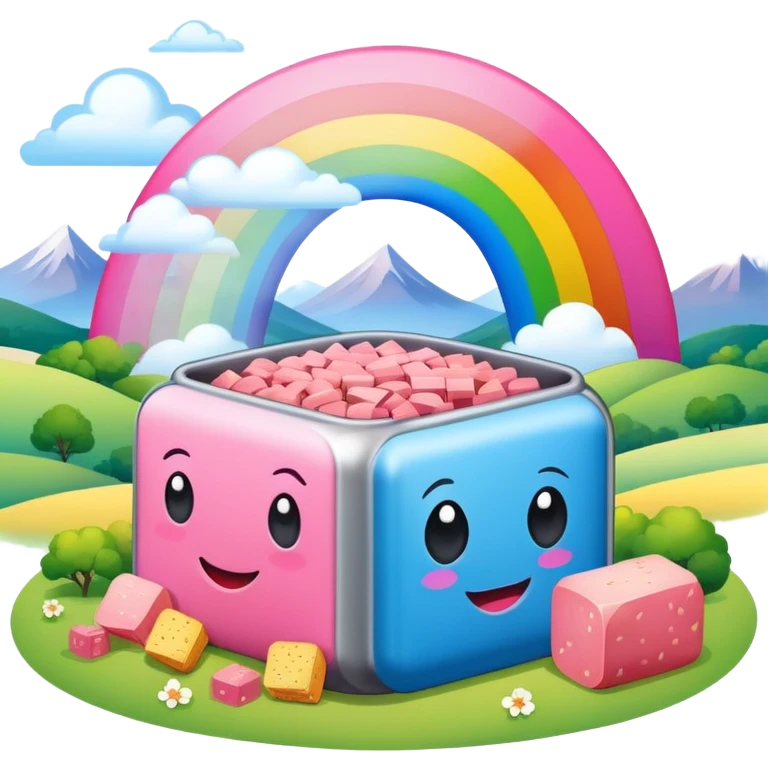 SPAM meat french country landscape with rainbow  emoji