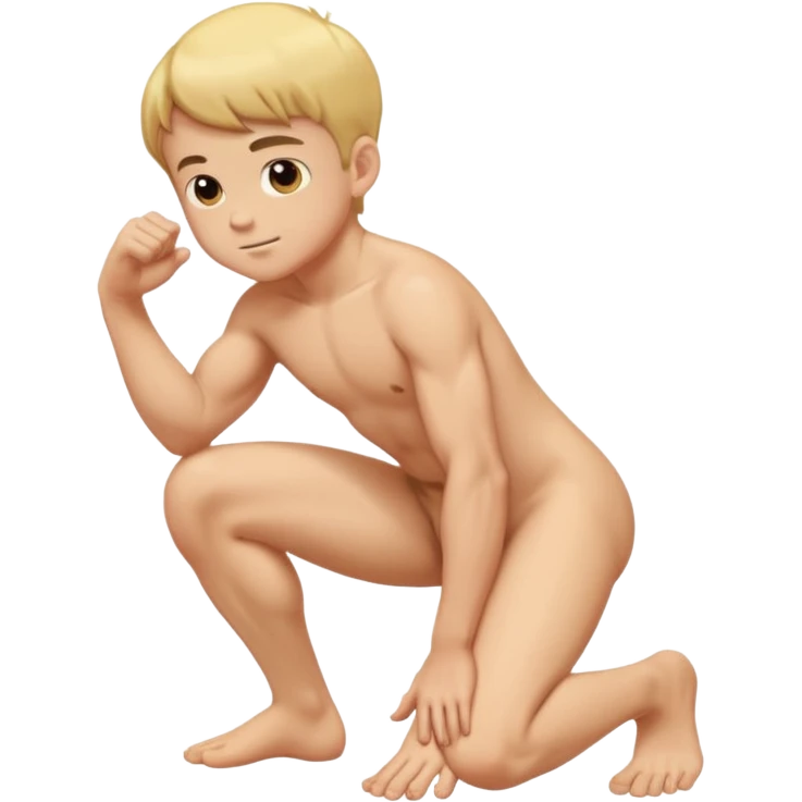 Kid boy    gay naked squatting buff leg up emoji