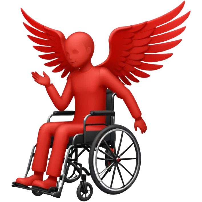 "Red silhouette of a person in a wheelchair with a wing on the left shoulder, clean lines, minimalist emoji" emoji