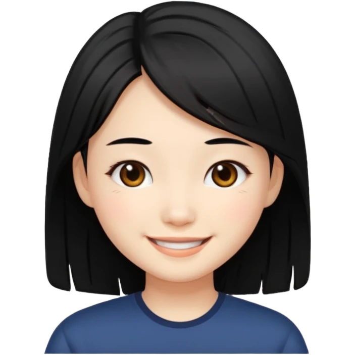 Chinese girl with black layered hair, smiling emoji