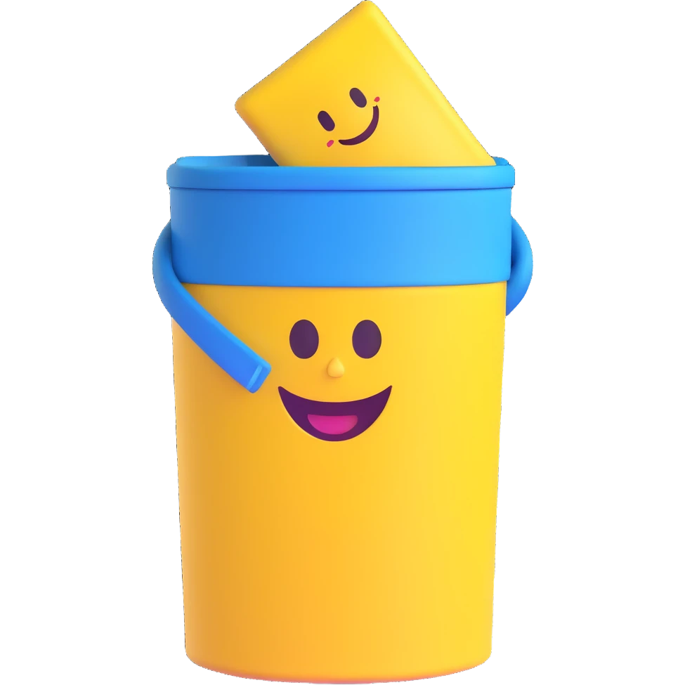 blue bin with a smiling face, waving emoji