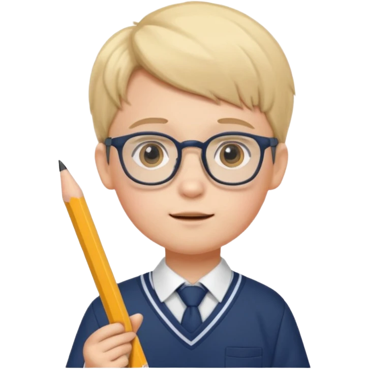 boy kid with glasses → holding a pencil with school uniform emoji