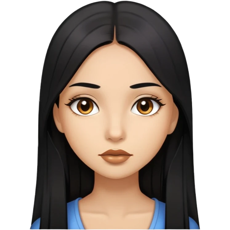 Chica pelo negro lacio y largo, ojos marrones, labios gruesos, piel morena clara  emoji