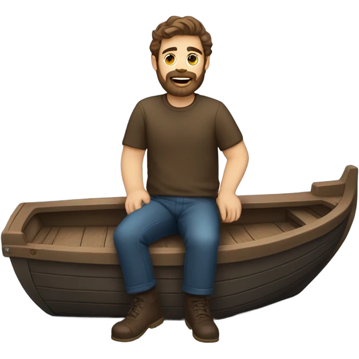 Brown hair man with beard on a boat emoji