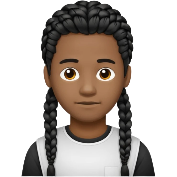 Hazme un emoji de un hombre negro con trenzas cortas, camiseta blanca y una pequeña perilla emoji