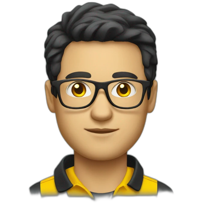 White man with yellow tinted glasses and black hair in a polo shirt emoji
