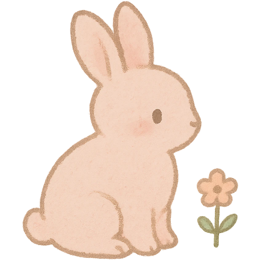 tiny pastel bunny silhouette, Japanese hand-drawn kawaii, full object, tiny flower emoji