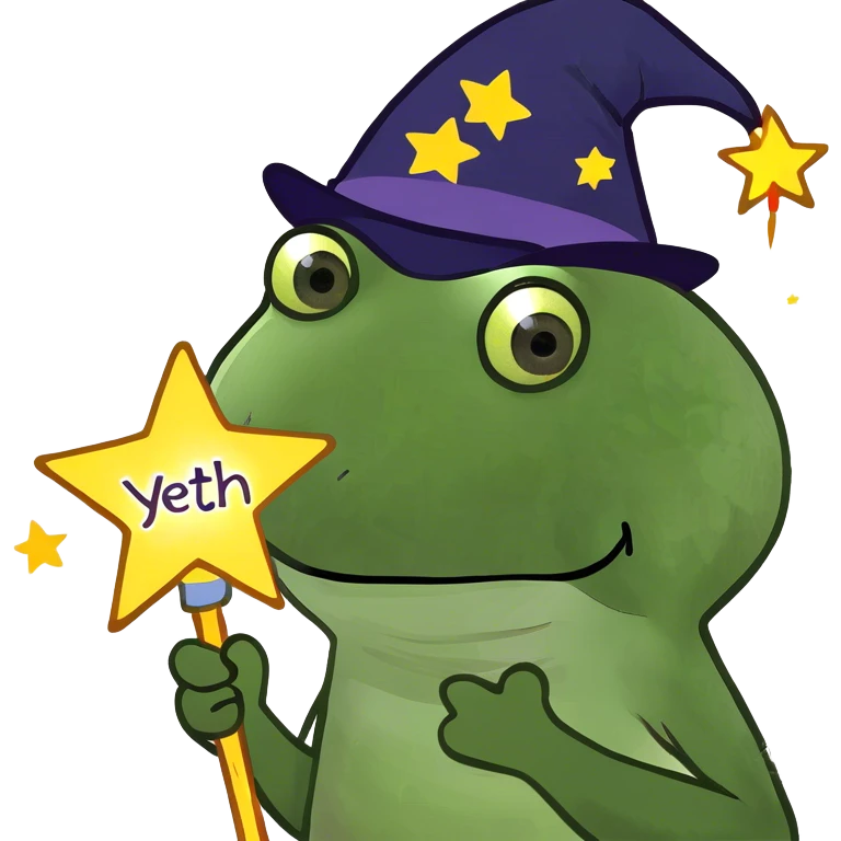 The word “Yeth” in a star shining  emoji