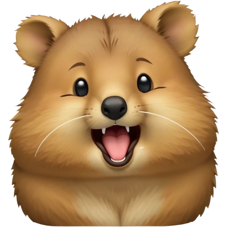 cinematic-realistic  yawning quokka-emoji,-small-round-frame, head tilted in an endearing manner, wouth wide open yawning, sleepy comical smile, round fluffy cheeks, giant-fluffy-cheeks-large-smile-fluffy-brown-fur-radiating-a-warm-softness,-big-round-eyes-filled-with-joy, realistic round  fluffy zoomed in, large black eyes one paw raised in the air emoji