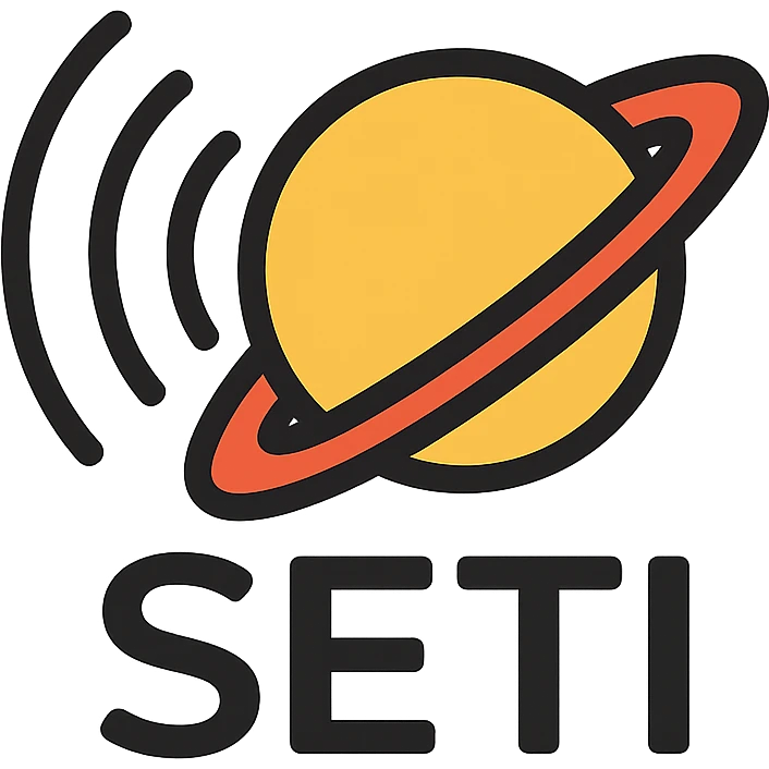 NASA-style logo for search for extraterrestrial intelligence, minimalist radio wave and planet motif, clean symbolic emblem emoji