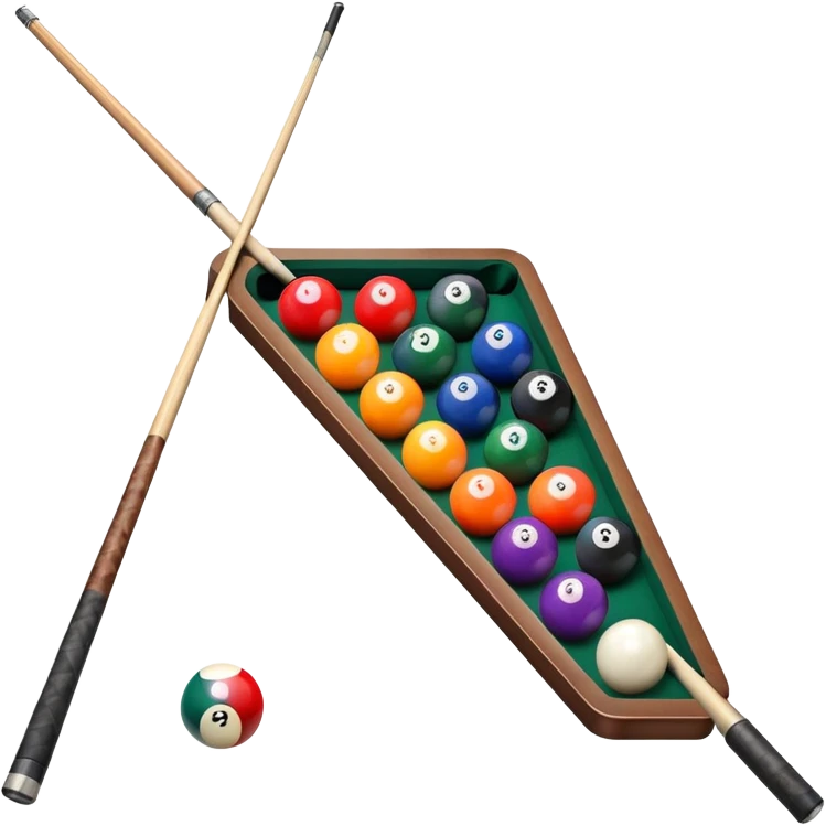 A billiard table with colorful balls arranged in a triangle, and a cue stick poised to break. The scene is set in a dimly lit room, with focused lighting highlighting the balls and table, emphasizing skill, precision, and strategy in the game of pool. emoji