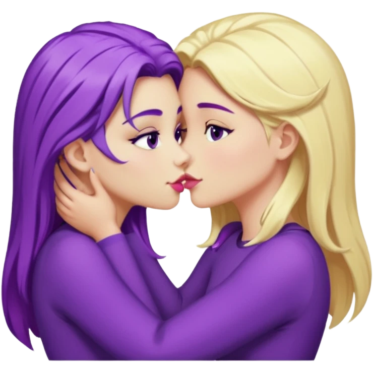 A blonde girl kissing a purple haired girl emoji
