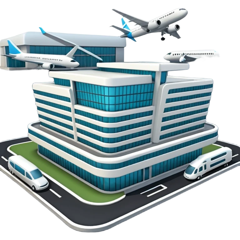 3d terminal building, planes next to  emoji