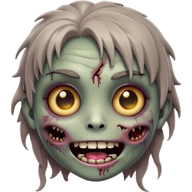 Cinematic Cute Zombie Portrait Emoji, with a delightfully quirky, slightly disheveled face in muted ashen hues, featuring quirky bright eyes and a playful, stitched-together smile, simplified yet irresistibly charming, highly detailed with a soft glowing outline that captures the adorable, offbeat spirit of a zombie who’s more cute than creepy! emoji