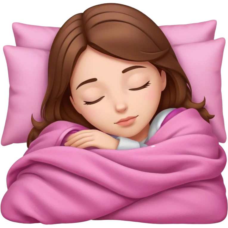 girl with brown hair sleeping with a pink blanket  emoji