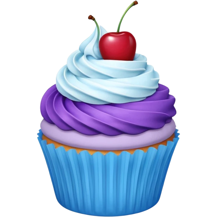 Cupcake: blue cream, purple paper with cherry on top emoji