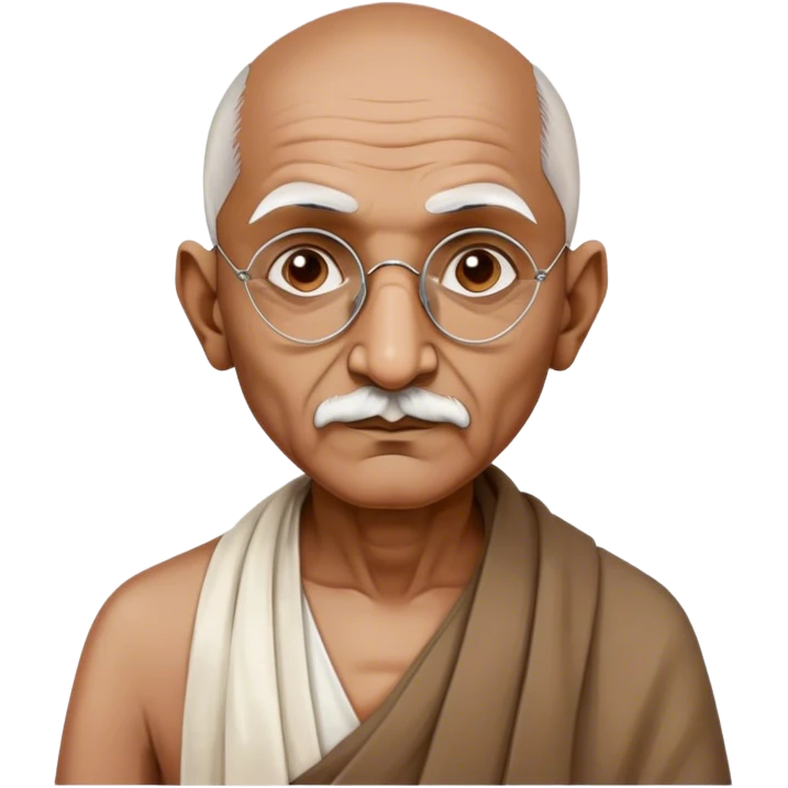 Cinematic Realistic Mahatma Gandhi Portrait Emoji, depicted as a humble, wise leader in simple attire with a serene determined expression, rendered with soft textures and warm natural lighting that captures his peaceful yet resolute spirit. emoji