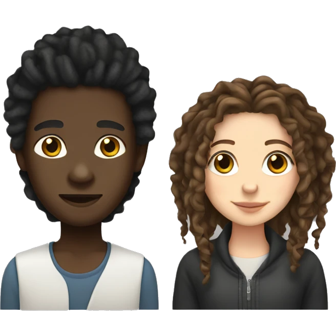 Black boy with dreads and brunette white girl with curly hair emoji