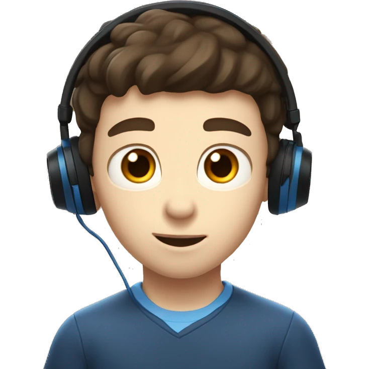 white boy with dark brown hair, blue eyes, with gamer headset, lightning a candle emoji