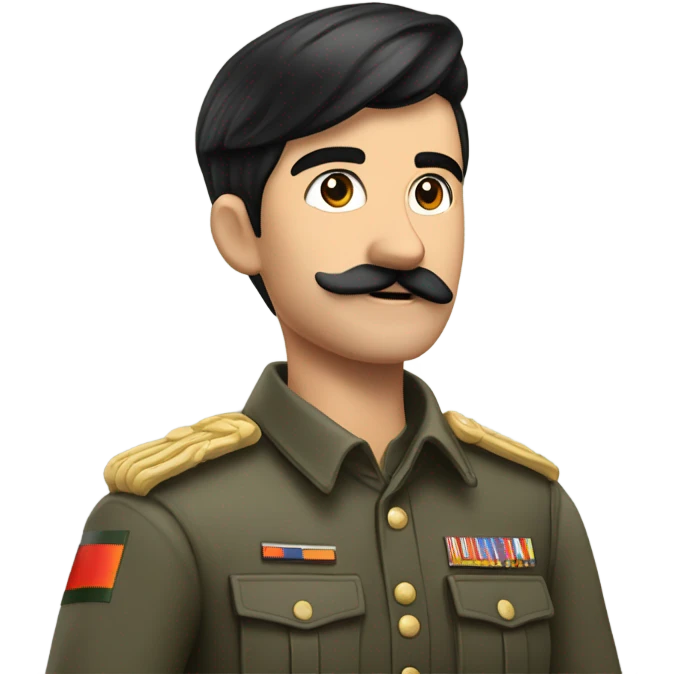 a guy with a small mustache in german army clothes, with one arm up, and a black hair undercut, rising his arm emoji