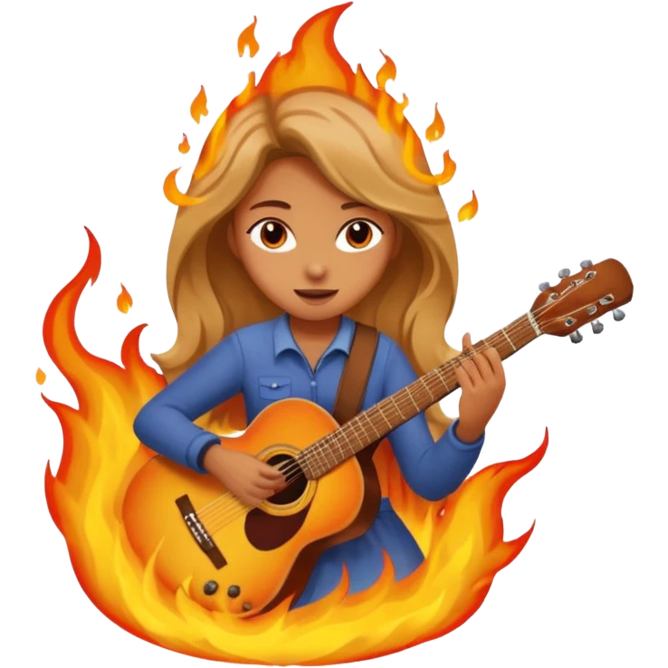 Girl playing with guitar on fire emoji