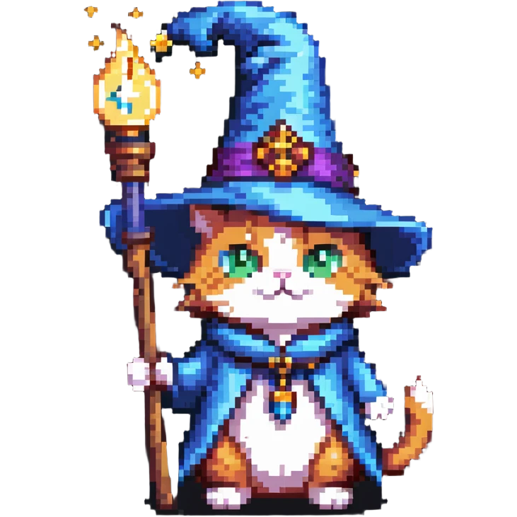cat wizard with magic wand and wizard hat emoji