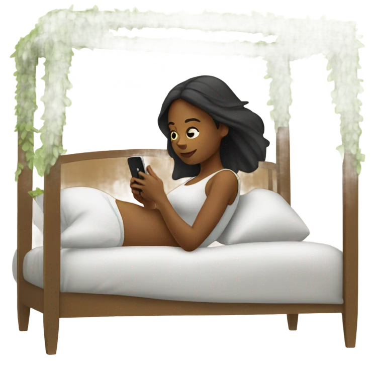 Girl in canopy bed on her phone  emoji