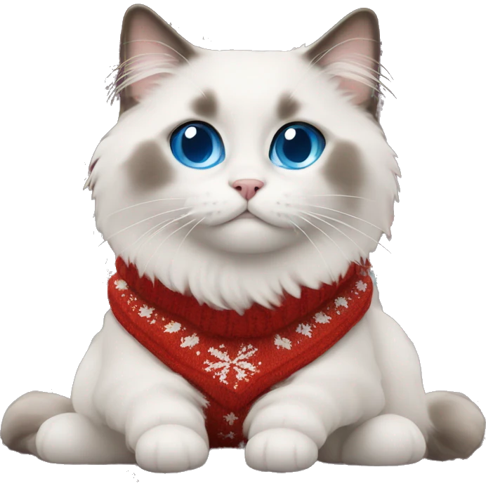 Ragdoll with blue eyes wearing a christmas sweater emoji