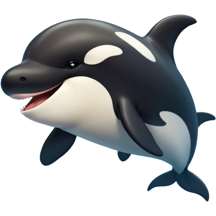 Cinematic Cute Yawning orca Portrait Emoji, Head tilted slightly with a dramatic, wide-open yawn, showcasing a sleek black-and-white body with gently relaxed fins and sleepy, half-closed eyes, Simplified yet irresistibly adorable features, highly detailed, glowing with a soft, cozy marine glow, high shine, relaxed yet expressive, stylized with a dash of whimsical deep-sea charm, soft glowing outline, capturing the essence of a drowsy yet affectionate orca that appears ready to stretch out in the waves for a nap! emoji