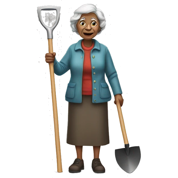 an old woman standing with a shovel  emoji
