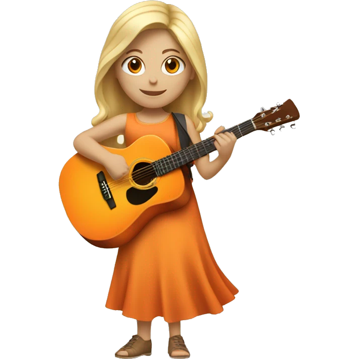Blonde girl wearing an orange dress playing a beige acoustic guitar emoji