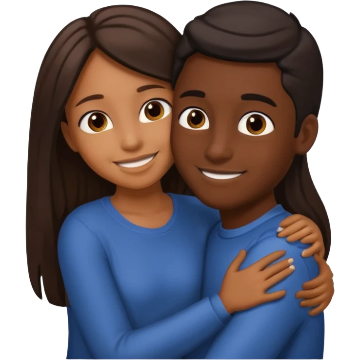 carmel girl with dark brown and tall darkskin black boy hugging  emoji
