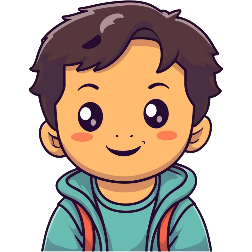 close-up of round smiling toddler boy face only with big eyes, medium skin tone, dark wavy hair, no neck visible, just the face emoji