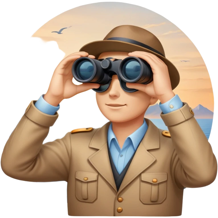 Visionary figure looking at horizon with binoculars, seeing future success emoji