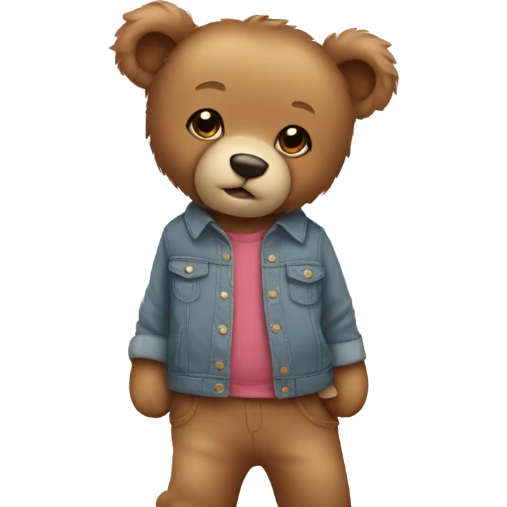 A cute teddy bear wearing clothes and hugging  emoji