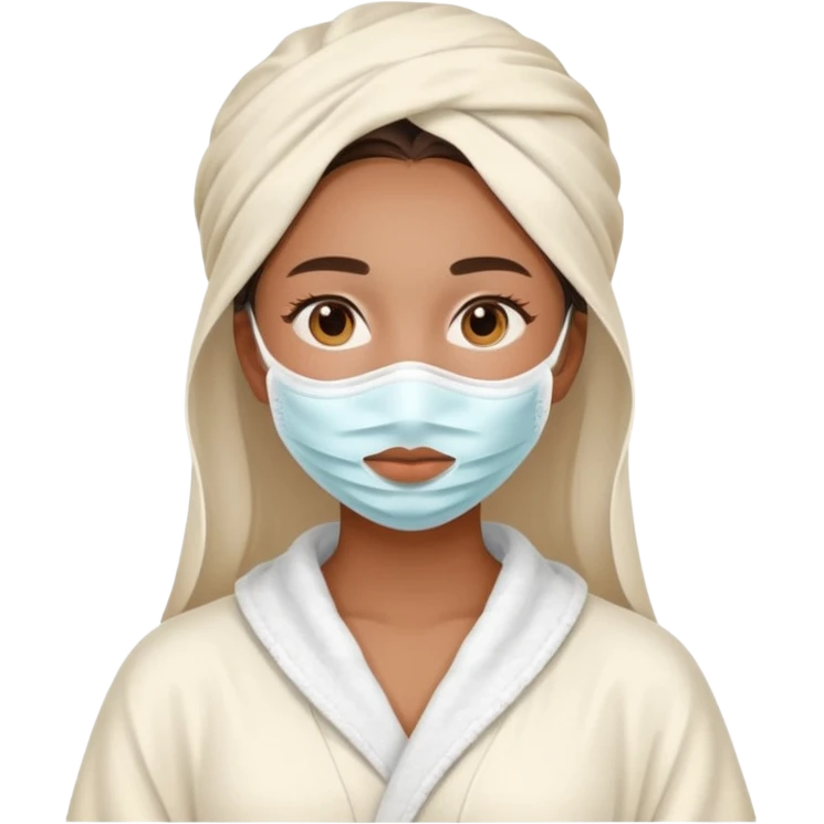 Girl with skin care face mask on and in a robe emoji