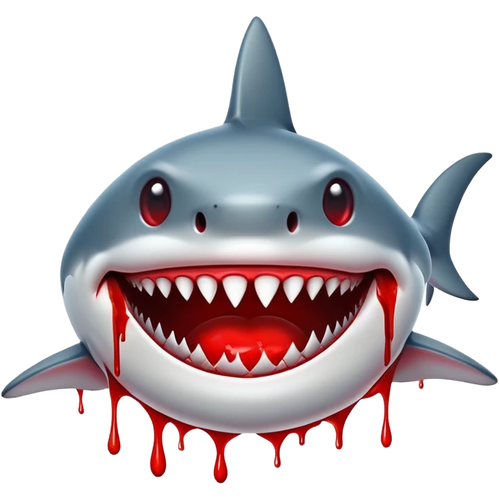 shark smiley face with exaggerated blood dripping from the nose emoji
