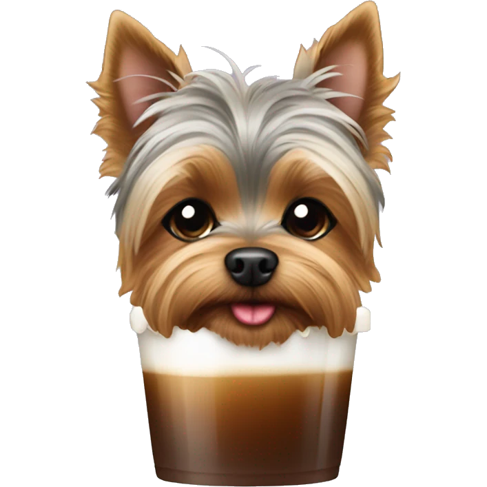 Yorkie dog with iced coffee emoji