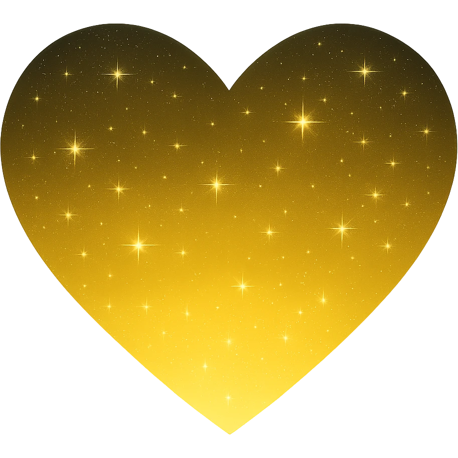 Modify the heart with a night sky gradient to a yellow night theme with a yellow gradient, more stars, and a soft glow. Remove the background entirely  emoji