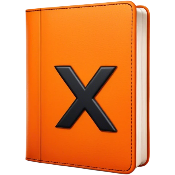 A bright orange book with a black, bold X with a slightly rough, edgy texture, exuding idgaf energy and pure, unapologetic confidence..orange halo aura.. unstoppable emoji