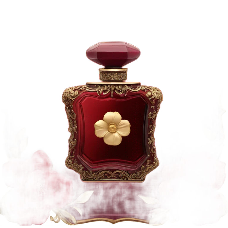 Dark red vintage French style perfume bottle with red camellias emoji