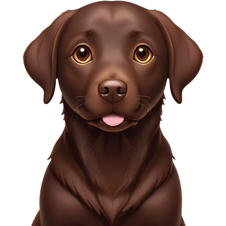 Cinematic Cute Chocolate Labrador Portrait Emoji, Head tilted playfully and inquisitively, featuring a sleek chocolate Fur with a lustrous sheen, round, sparkling brown eyes filled with curiosity, Simplified yet irresistibly adorable features, highly detailed, glowing with a warm, friendly glow, high shine, affectionate and spirited, stylized with a touch of whimsy, bright and endearing, soft glowing outline, capturing the essence of a mischievous yet loving companion, so playful it feels like it could dash out of the screen and into your arms! emoji