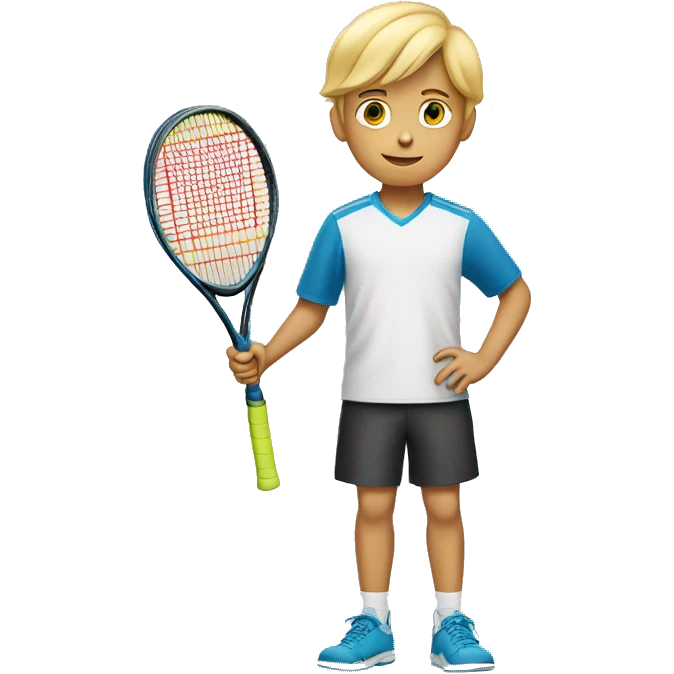 12 years old boy with a tennis racket in his hand. Blonde hair emoji