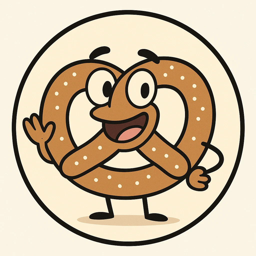 little alchemy style icon
subject: pretzel
border: medium-black
shape: round, circular
background: white
style: full color fill with medium black outlining emoji